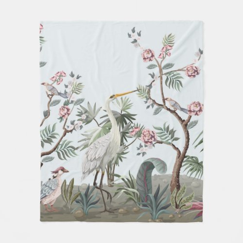 Border in chinoiserie style with storks and peonie fleece blanket