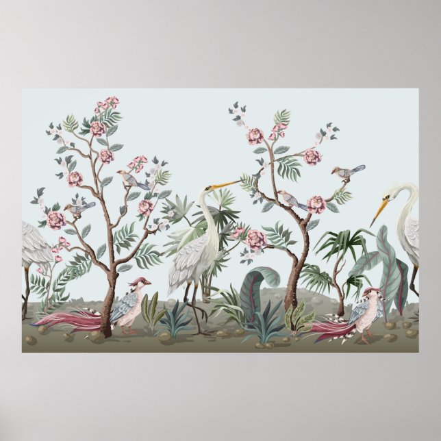 Border in chinoiserie style with storks and peonie poster (Front)
