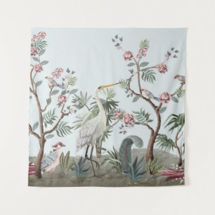 Border in chinoiserie style with storks and peonie tapestry