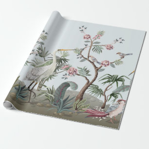 Border in chinoiserie style with storks and peonie wrapping paper