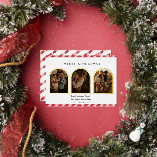 Border Modern Gold Border 3 Arch Photo Christmas Foil Holiday Card
