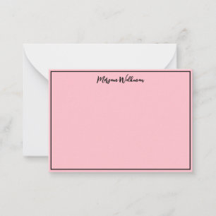 Border, Name & Blank Black and Pink Minimalist Note Card