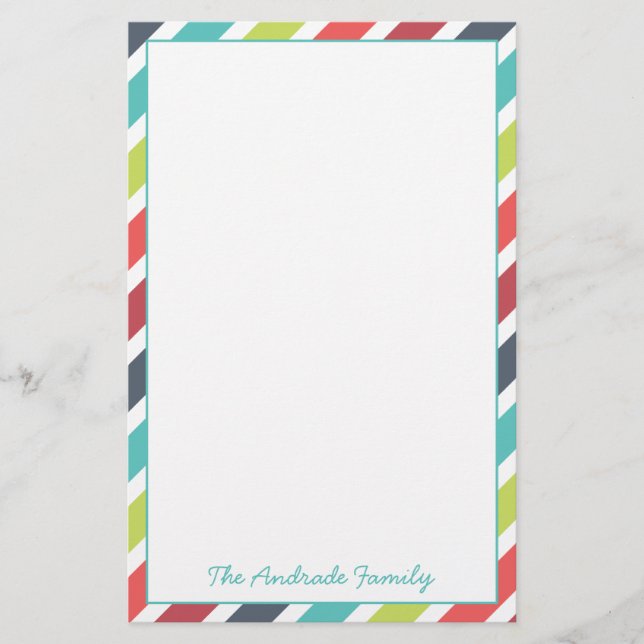 Border of Diagonal Stripes Customized Stationery (Front)