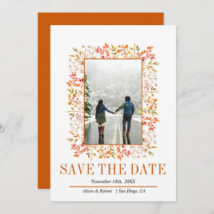 Border of leaves and berries burnt orange wedding save the date