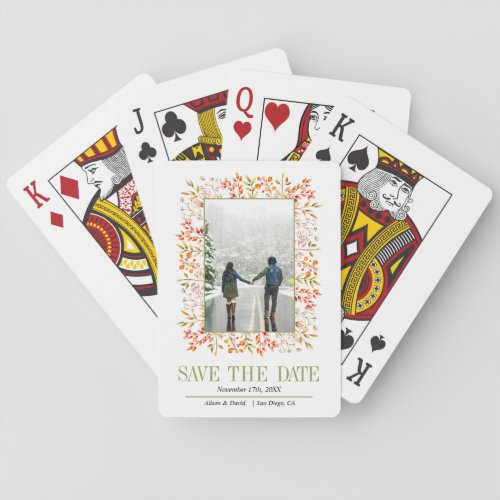 Border of leaves berries olive green Save the Date Poker Cards