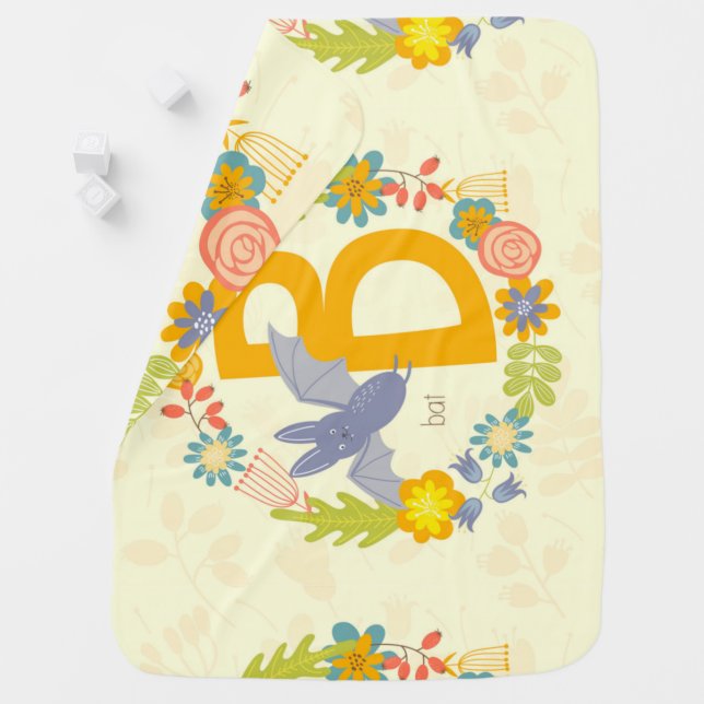 Border of Wildflowers Yellow Red Alphabet Letter B Baby Blanket (In Situ)
