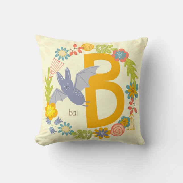 Border of Wildflowers Yellow Red Alphabet Letter B Throw Pillow (Front)