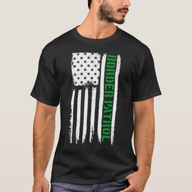 Border Patrol American Flag Thin Green Line T-Shirt (Front)