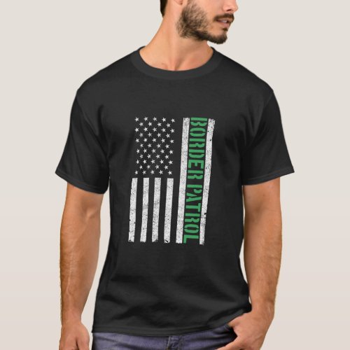Border Patrol American Flag Thin Green Line  T_Shirt