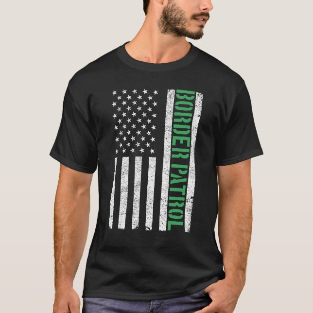 Border Patrol American Flag Thin Green Line T-Shirt (Front)