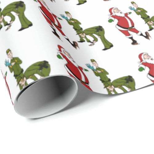 Border Patrol cutting sign on Santa wrap paper