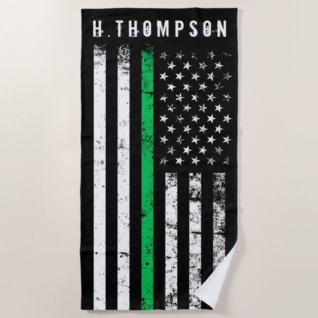 Border Patrol | Park Ranger | Thin Green Line Flag Beach Towel (Front)