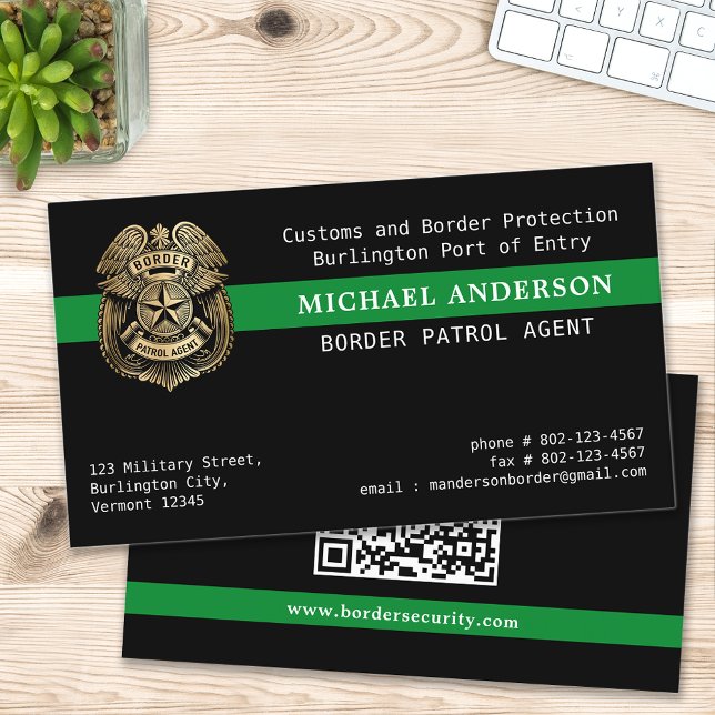 Border Patrol Thin Green Line Military Police Logo Business Card (Creator Uploaded)