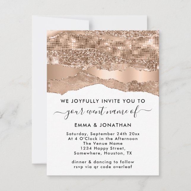 Border QR Code Glitter Rose Strokes White (Front)