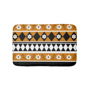 Border Stripe Flower Diamond Boho Floral Pattern Bath Mat