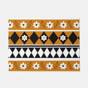 Border Stripe Flower Diamond Boho Floral Pattern Doormat