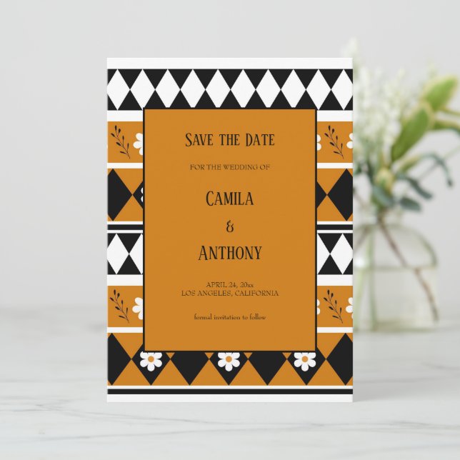 Border Stripe Flower Diamond Boho Floral Pattern Invitation (Standing Front)
