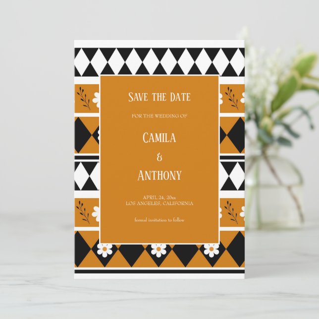 Border Stripe Flower Diamond Boho Floral Pattern Invitation (Standing Front)