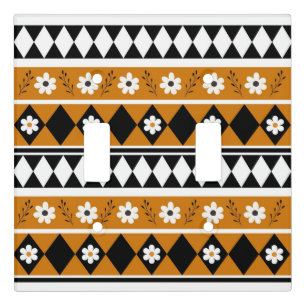 Border Stripe Flower Diamond Boho Floral Pattern Light Switch Cover