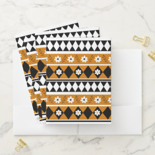 Border Stripe Flower Diamond Boho Floral Pattern Pocket Folder
