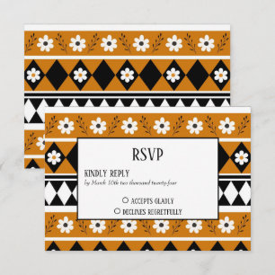 Border Stripe Flower Diamond Boho Floral Pattern RSVP Card