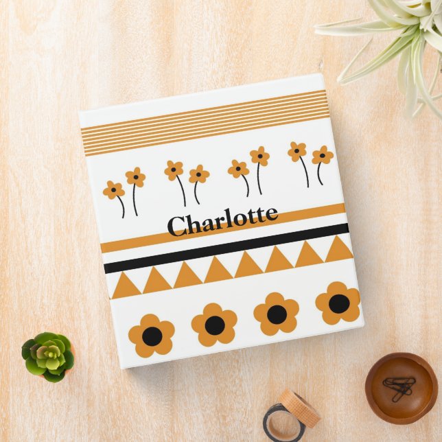 Border Stripe Flower Triangle Boho Pattern 3 Ring Binder (In Situ)