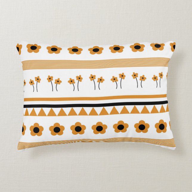 Border Stripe Flower Triangle Boho Pattern Accent Pillow (Front)