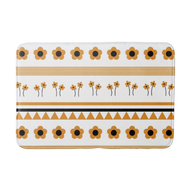 Border Stripe Flower Triangle Boho Pattern Bath Mat (Front)
