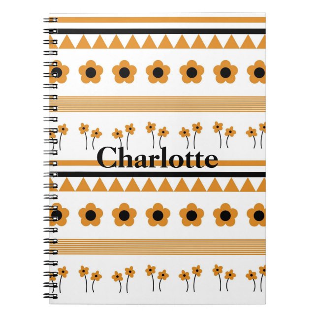 Border Stripe Flower Triangle Boho Pattern Notebook (Front)