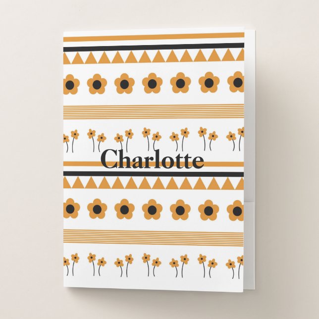 Border Stripe Flower Triangle Boho Pattern Pocket Folder (Front)