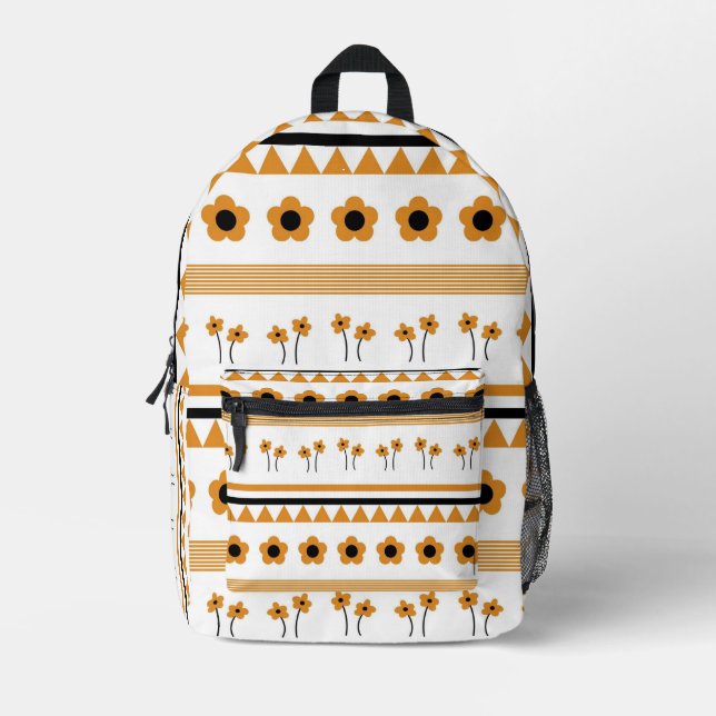 Border Stripe Flower Triangle Boho Pattern Printed Backpack (Front)