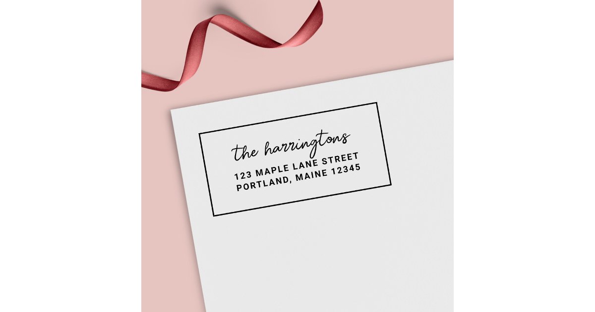 Script Family Name Sign Border Stylish Script Family Name Return Address Self-inking Stamp | Zazzle