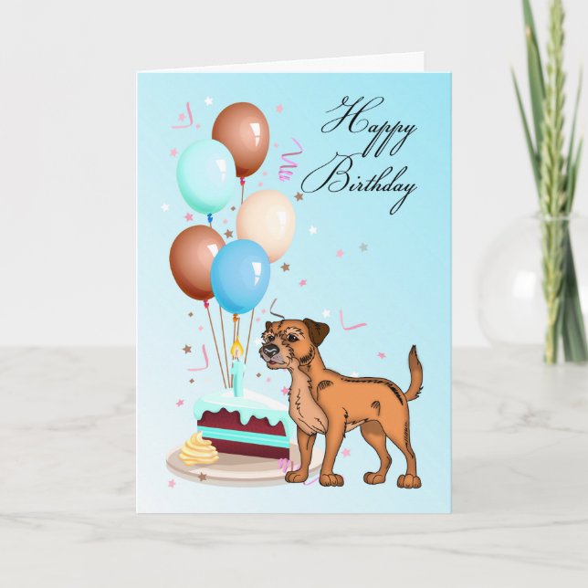 Border Terrier Blue Birthday Greeting Card (Front)