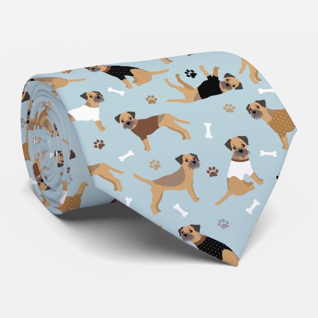 Border Terrier Bones and Paws Neck Tie (Rolled)