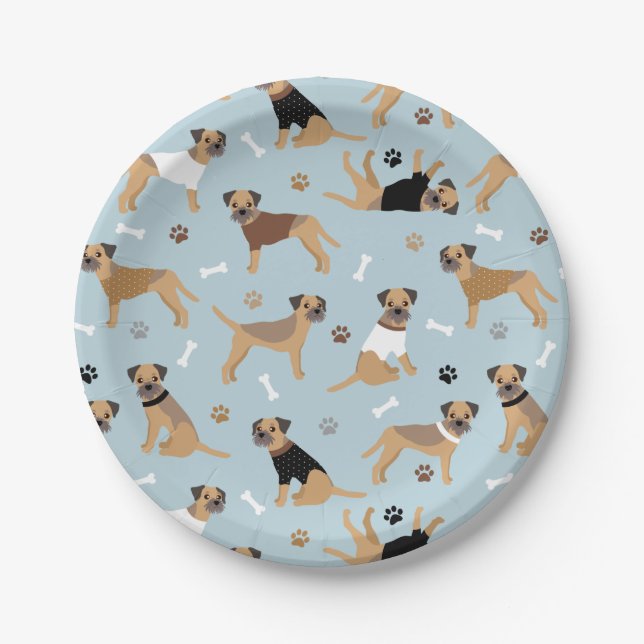 Border Terrier Bones and Paws Paper Plates (Front)