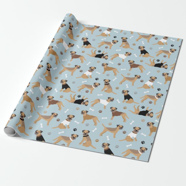 Border Terrier Bones and Paws Wrapping Paper (Unrolled)