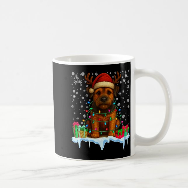Border Terrier Christmas Santa Hat Reindeer Pajama Coffee Mug (Right)