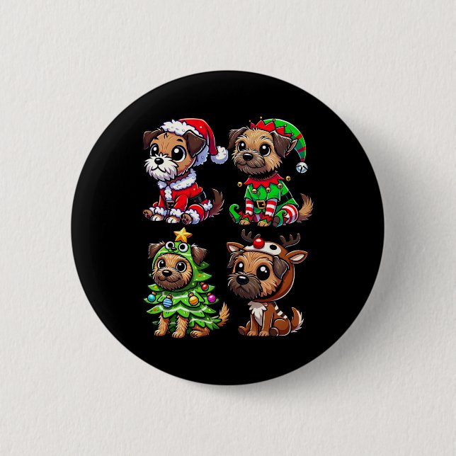 Border Terrier Christmas Tree Santa Elf Costume Do Button (Front)