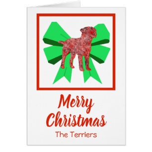 Border Terrier Cute Christmas Dog & Green Bow Cards