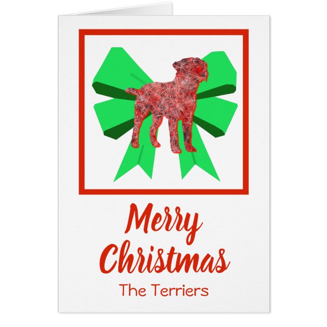 Border Terrier Cute Christmas Dog & Green Bow Cards (Front)