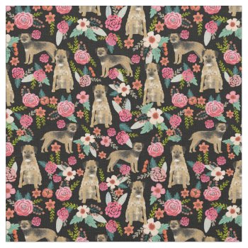 Border Terrier Dog Black Florals Fabric by FriendlyPets at Zazzle