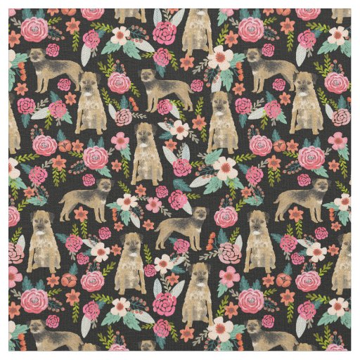 border terrier dog black florals fabric