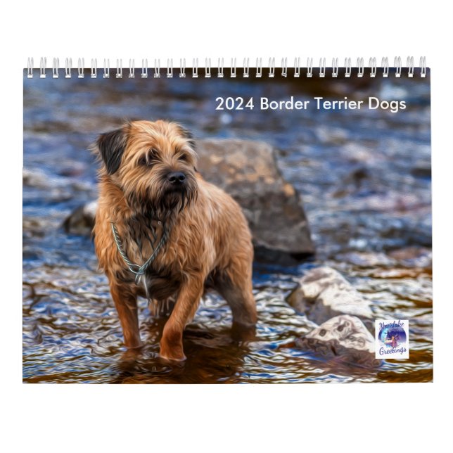 Border Terrier Dog, Medium, White Calendar (Back)