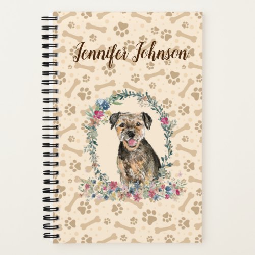 Border Terrier Dog Paw Print  Floral Cute Notebook