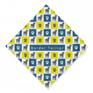 Border Terrier Dog & Paw Yellow & Blue Grid Bandana