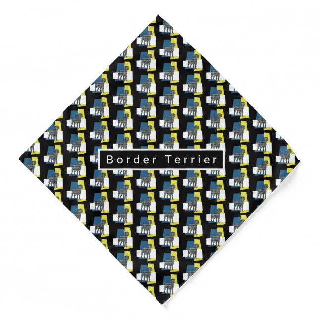 Border Terrier Dog Silhouette Cute Black TriGrid  Bandana (Front)