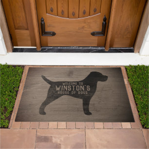 Border Terrier Dog Silhouette Rustic Personalized Doormat