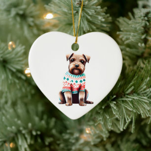 Border Terrier in Christmas Sweater Ceramic Ornament