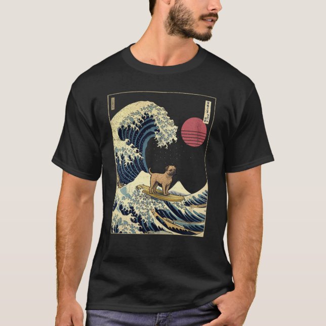 Border Terrier Kanagawa Japanese Surfing Wave T-Shirt (Front)