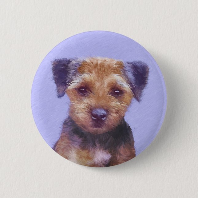 Border Terrier Painting - Cute Original Dog Art Button (Front)